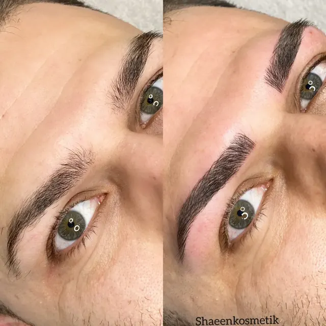 Augenbrauen Permanent Make-up bei einem Kunden – vorher und nachher